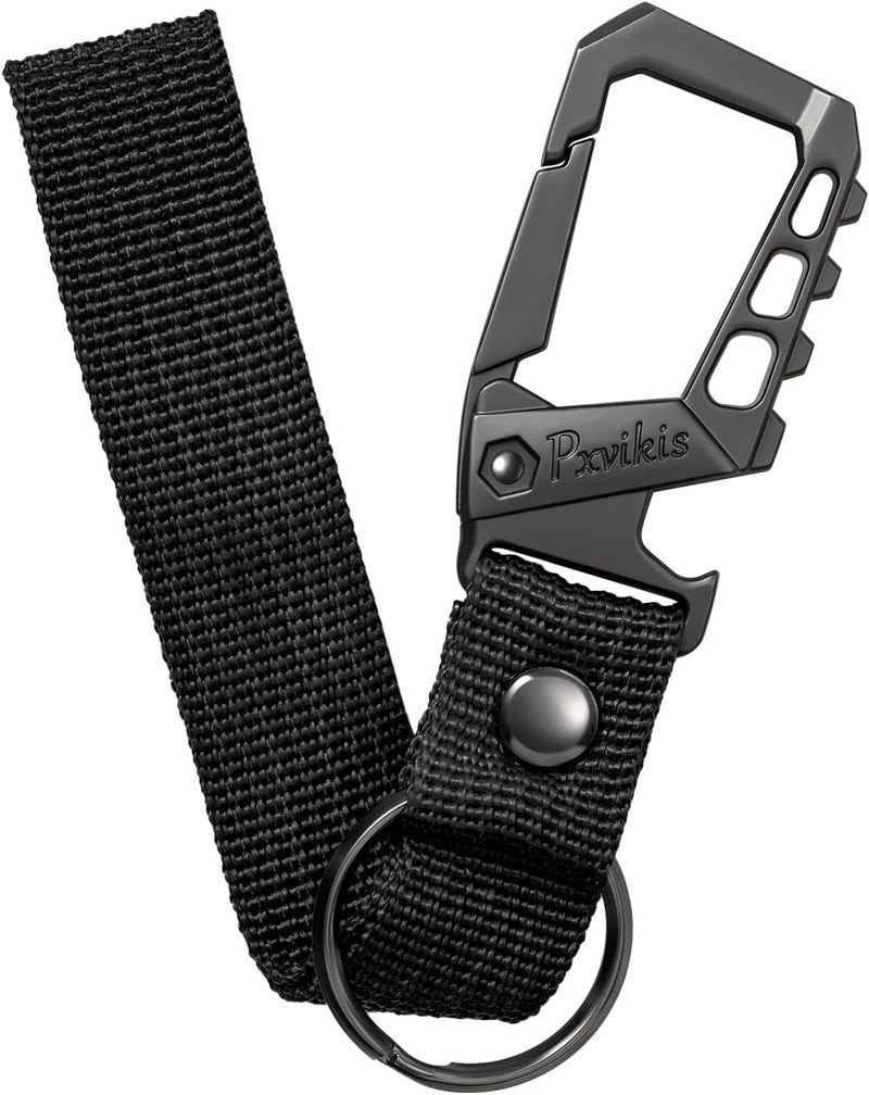 Pxvikis Metal heavy duty key chain carabiner clip bottle opener wrist lanyard ring car key fob unisex for men and women - Image 1